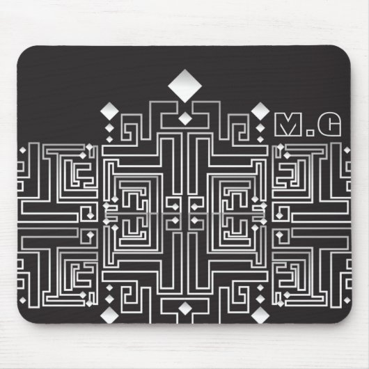 Monogramm Muster Schwarz-Weiß-Labyrinth Mousepad (Vorne)