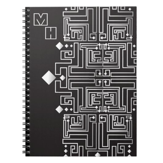 Monogramm Muster Schwarz-Weiß-Labyrinth Notizblock (Vorderseite)