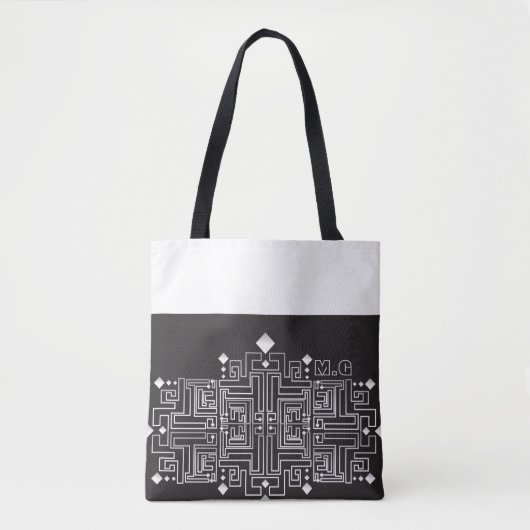 Monogramm Muster Schwarz-Weiß-Labyrinth Tasche (Vorderseite)