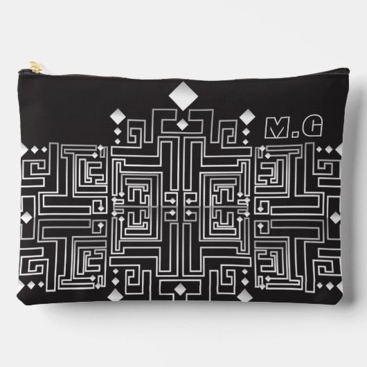 Monogramm Muster Schwarz-Weiß-Labyrinth Zubehörtasche (Vorderseite)