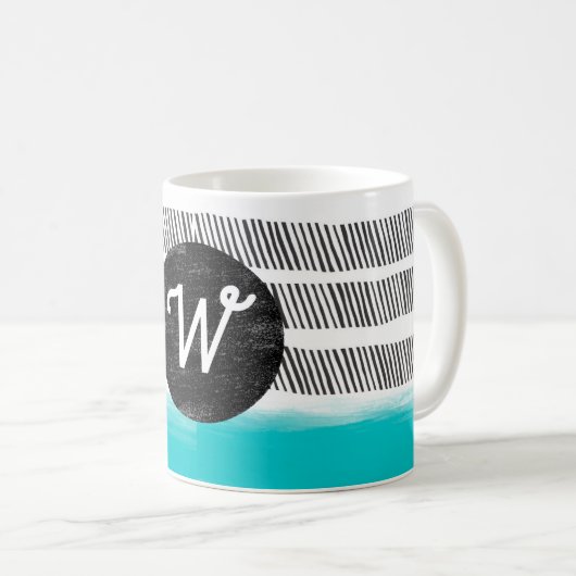 Monogramm Muster Schwarz-weiß türkisch modern Kaffeetasse (VorderseiteRechts)