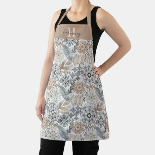 Monogramm Muster Terrakotta Grau Botanisch Boho Schürze