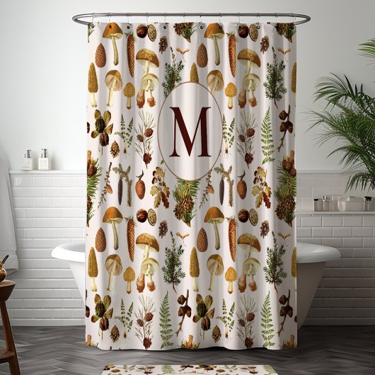 Monogramm Muster 'Vintage Pine Forest Treasures' Duschvorhang