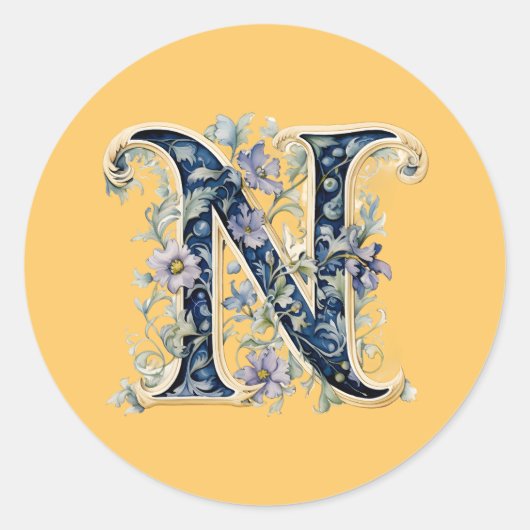 Monogramm N Blumendesign AI-generiert Runder Aufkleber (Vorderseite)