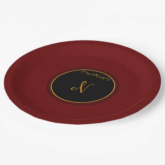 Monogramm-N-goldene Schrift Pappteller (Schrägansicht)