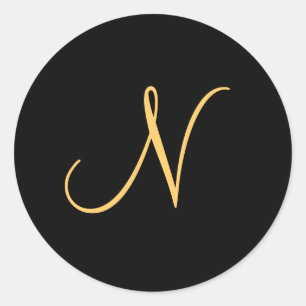 Monogramm N, goldfarbenes anfängliches N auf schw Runder Aufkleber