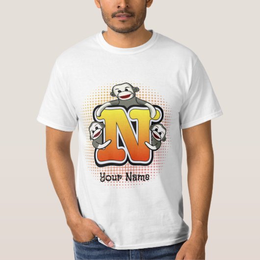 Monogramm N Sock Monkey T-Shirt (Vorderseite)