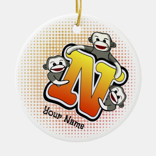 Monogramm N Sockenaffe  Keramik Ornament (Vorne)