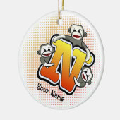 Monogramm N Sockenaffe  Keramik Ornament (Links)
