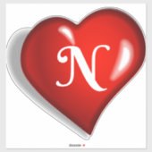 Monogramm N, weiße Schrift auf rubinrotes Herz Aufkleber (Blatt)