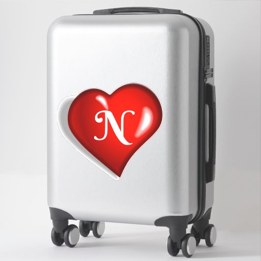 Monogramm N, weiße Schrift auf rubinrotes Herz Aufkleber (Koffer)