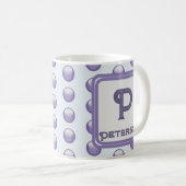 Monogramm Nachname Anfangsname Blue Grey Polka Dot Kaffeetasse (VorderseiteRechts)