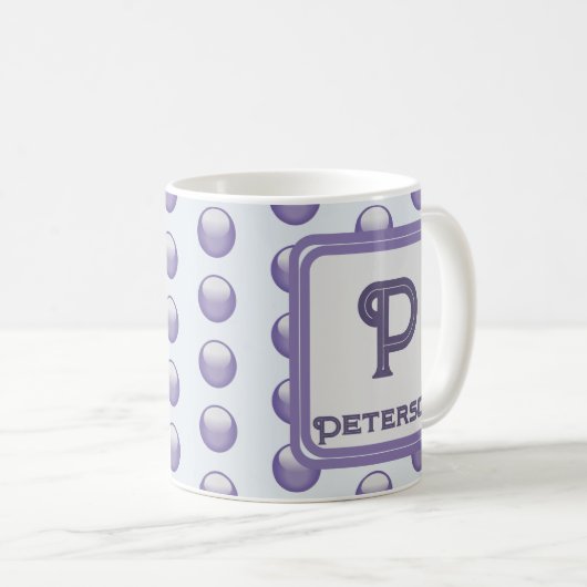 Monogramm Nachname Anfangsname Blue Grey Polka Dot Kaffeetasse (VorderseiteRechts)