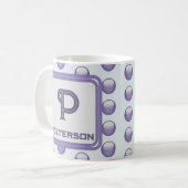 Monogramm Nachname Anfangsname Blue Grey Polka Dot Kaffeetasse (Vorderseite Links)