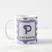 Monogramm Nachname Anfangsname Blue Grey Polka Dot Kaffeetasse (Links)