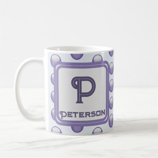 Monogramm Nachname Anfangsname Blue Grey Polka Dot Kaffeetasse (Links)