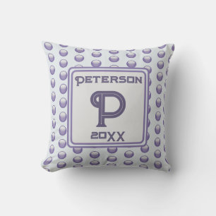 Monogramm Nachname Blue Grey Polka Dot Initial Kissen