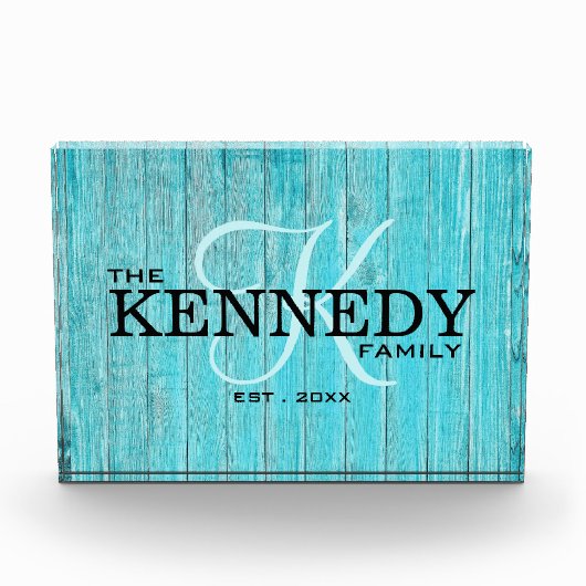Monogramm-Nachname Typografie aus Blauholz Fotoblock (Vorderseite)