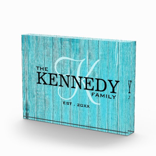 Monogramm-Nachname Typografie aus Blauholz Fotoblock (Rechts)