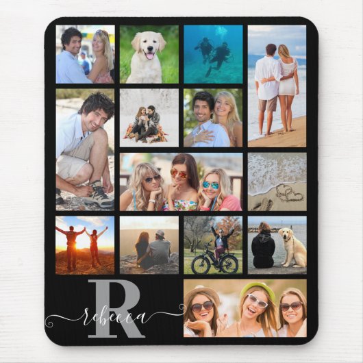Monogramm Name 14 Bild Collage benutzerdefinierte Mousepad (Vorne)