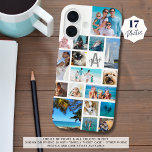 Monogramm Name 17 Fotos weiß iPhone 16 Hülle<br><div class="desc">Tragen Sie 17 Ihrer Lieblings-Fotos auf diesem benutzerdefinierten Hintergrund Farbe Handy Gehäuse mit einer Collage aus Foto verschiedener Formen und Größen und personalisiert mit Ihrem Monogramm und Namen in einem modernen Skript-Schriftart über den ersten (in schwarz und grau auf einem weißen Hintergrund. ÄNDERUNGEN: Ändern Sie die Textstile und -farben und...</div>