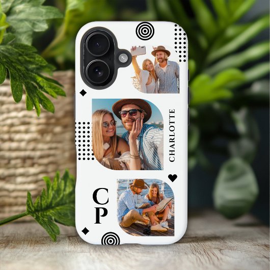 Monogramm Name 3 Foto Collage Trendig Modern Case-Mate iPhone Hülle
