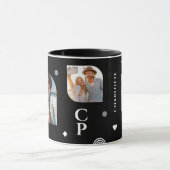 Monogramm Name 3 Foto Collage Trendy Coffee Tasse (Zentrum)