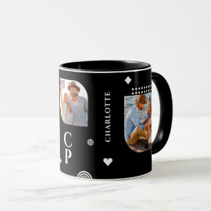 Monogramm Name 3 Foto Collage Trendy Coffee Tasse