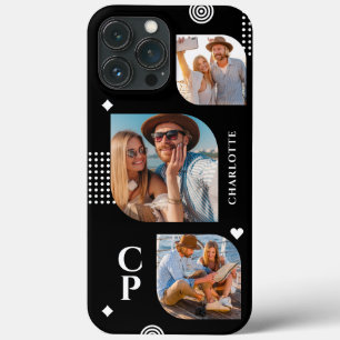 Monogramm Name 3 Foto-Collage Trendy Modern Case-Mate iPhone Hülle