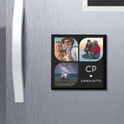 Monogramm Name 3 Foto Modern Trendig Einfach Magnet