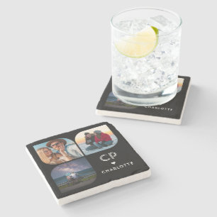 Monogramm Name 3 Foto Modern Trendig Einfach Steinuntersetzer