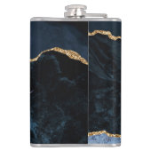 Monogramm Name Achat Navy Blau Gold Edelstein Marm Flachmann (Rückseite)