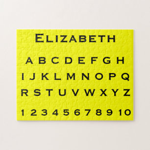 Monogramm Name Alphabet und Zahlen auf Gelb Puzzle