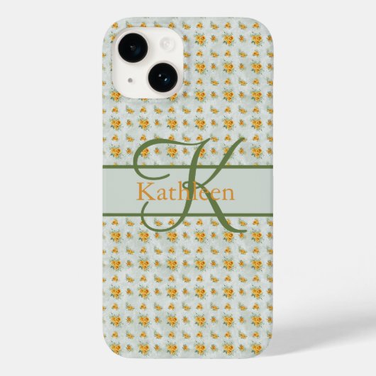 Monogramm Name Anfangsbezeichnung Gelbe grüne Blüt Case-Mate iPhone Hülle (Rückseite)