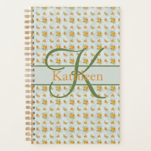 Monogramm Name Anfangsbuchstabe Gelb Grün Floral Planer