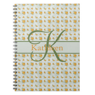 Monogramm-Name Anfangsbuchstabe Gelb Grün Florales Notizblock