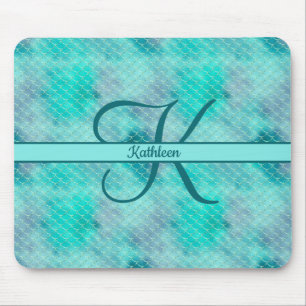 Monogramm Name Anfangsbuchstabe Meerjungfrau Blau Mousepad