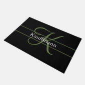 Monogramm Name Anfangsbuchstabe Skript Schwarz Grü Fußmatte (Schrägansicht)