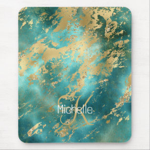 Monogramm Name Anfangsbuchstabe Türkis Grün Gold M Mousepad