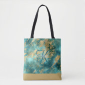 Monogramm Name Anfangsbuchstabe Türkis Grün Gold M Tasche (Vorderseite)