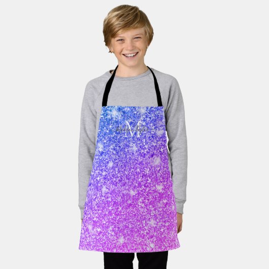 Monogramm Name Apr. Lila und rosa Glitzer Schürze (Getragen)
