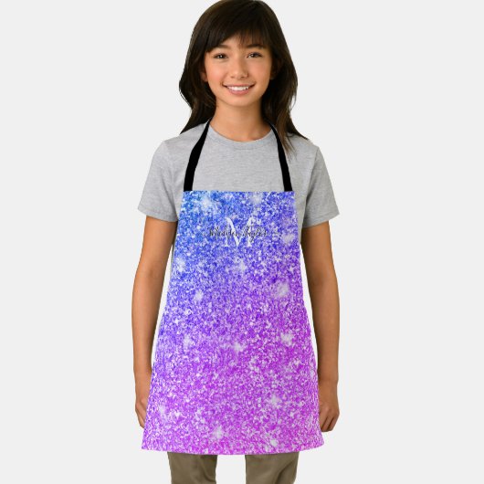 Monogramm Name Apr. Lila und rosa Glitzer Schürze (Insitu)