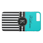 Monogramm Name Aqua Schwarz Streifen Muster Case-Mate iPhone Hülle (Rückseite (Horizontal))