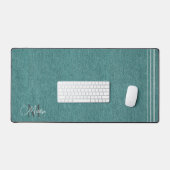 Monogramm Name, Aquamarin Denim Print, Platinum Ak Schreibtischunterlage (Tastatur & Maus)