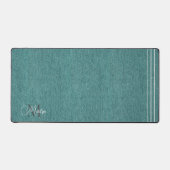 Monogramm Name, Aquamarin Denim Print, Platinum Ak Schreibtischunterlage (Vorderseite)