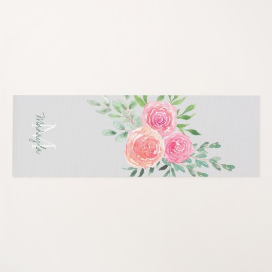 Monogramm Name Aquarell Bläschen Grau Yogamatte (Vorderseite (Horizontal))