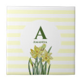 Monogramm Name Aquarellfarbe Gelbe Daffodien Strei Fliese (Vorderseite)