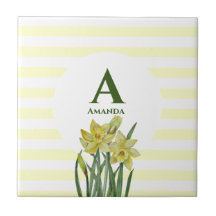 Monogramm Name Aquarellfarbe Gelbe Daffodien Strei