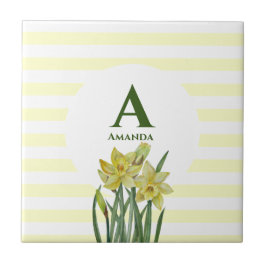 Monogramm Name Aquarellfarbe Gelbe Daffodien Strei Fliese