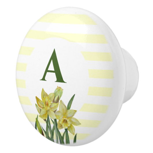 Monogramm Name Aquarellfarbe Gelbe Daffodien Strei Keramikknauf (Rechts)